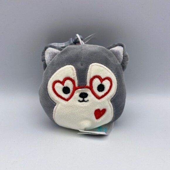 Squishmallow 3.5” Valentines Heart Eye Glasses Ryan Husky Clip On Keychain- NWT - Picture 2 of 7